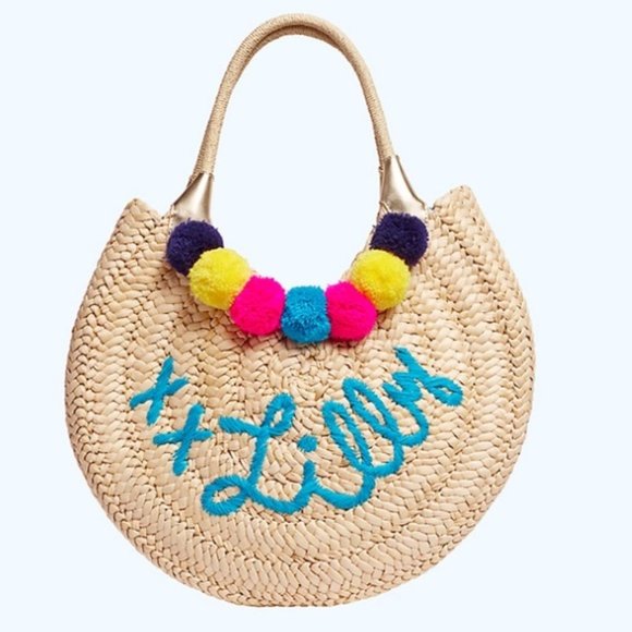 Lilly Pulitzer Positano Straw Tote In Too Deep - Picture 1 of 11